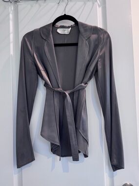 Proenza Schouler Silky Gray Wrap Jacket with Tie Belt